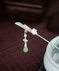 Trâm Magnolia cổ điển – Kẹp tua rua cao cấp – Phụ kiện Hanfu rung bước đơn giản cho nữ