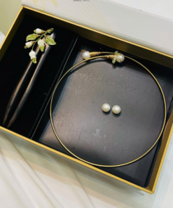 Set Quà charmblink "Ngọc Lan" Kiềng & Khuyên, Trâm Kèm Túi Hộp Thiệp - 100