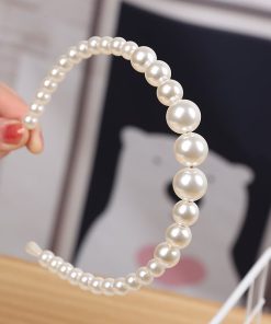 Băng đô bờm cài tóc cao cấp mấn áo dài cách tân đính đá trắng và ngọc trai hình bông hoa 1/6