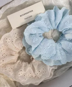 Trắng Xanh Cotton Ren Cổ Tích Priness Dây Tóc Đuôi Ngựa Scrunchies Dây Buộc Tóc Cho Nữ 2